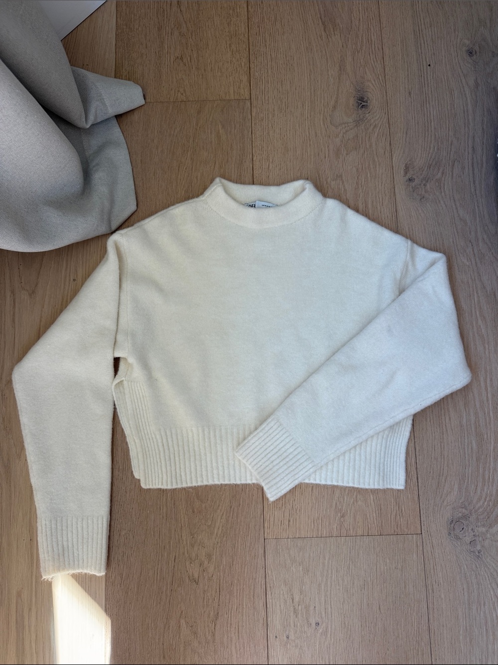 Zara Cream Mock Neck Rib-Hem Women's Sweater